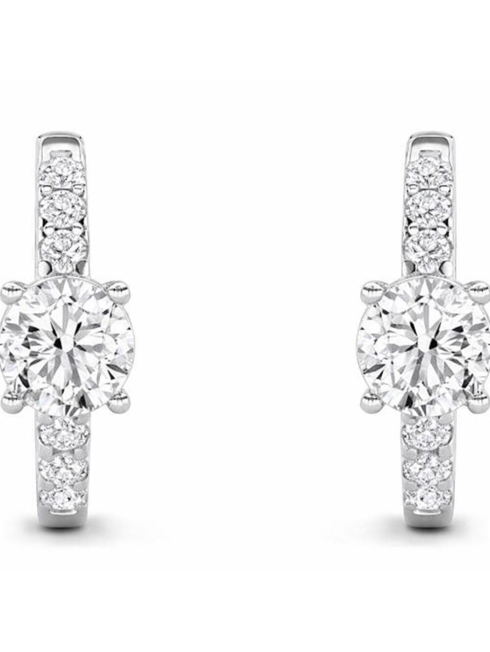 Zales 1.50 cttw Diamond Huggie Hoop Earrings, 925 Sterling Silver NEW